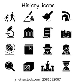 History and archeology icon set in glyph style