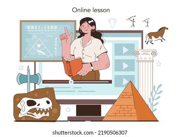 History Of Art School Education Online Service Or Platform. Student Studying Art History And Culturology, Painting Or Sculpting. Online Lesson. Flat Vector Illustration