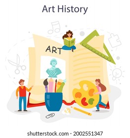 History Of Art School Education. Student Studying Art History. Teacher Tell Kids About Painting, Sculpting And Architecture. Isolated Flat Vector Illustration