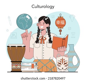 History Of Art School Education. Student Studying Art History And Culturology. Teacher Tell Students About History Of Painting, Sculpting And Architecture. Flat Vector Illustration