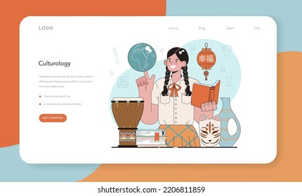 History Of Art School Education Web Banner Or Landing Page. Student Studying Art History And Culturology. Teacher Tell Students About History Of Painting Or Sculpting. Flat Vector Illustration