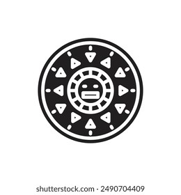 History Aztec Calendar Filled Icon Vector Illustration