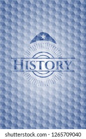 History blue emblem or badge with geometric pattern background.