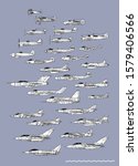 History of British fighters. Outline vector drawing. Image for illustration or infographics.
