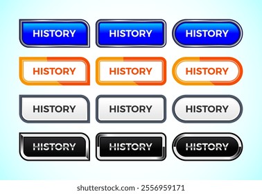 History button set of different shapes and colors. Suitable for mobile app, and website UI design.
