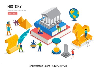 History Class, School, College Lesson. Vector Isometric Concept Design