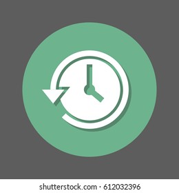 History, Clock With Arrow Around Flat Icon. Round Colorful Button, Circular Vector Sign With Shadow Effect. Flat Style Design