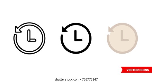 History clock icon of 3 types: color, black and white, outline. Isolated vector sign symbol.