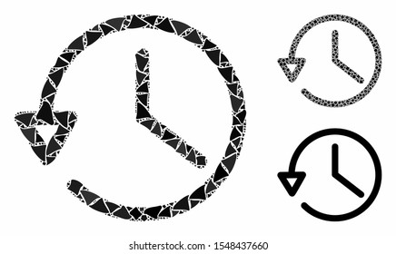 History composition of humpy items in different sizes and shades, based on history icon. Vector trembly items are grouped into collage. History icons collage with dotted pattern.