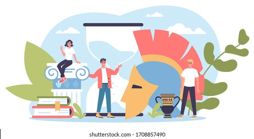 History concept. History school subject. Idea of science and education. Knowledge of past and ancient. Isolated vector illustration in flat style