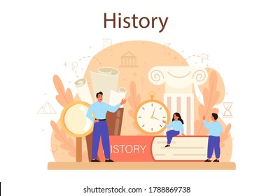 History concept. History school subject. Idea of science and education. Knowledge of past and ancient. Isolated vector illustration in flat style