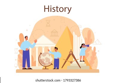 History concept. History school subject. Idea of science and education. Knowledge of past and ancient. Isolated vector illustration in flat style