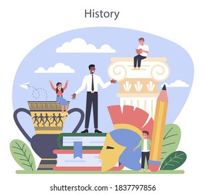 History concept. History school subject. Idea of science and education. Knowledge of past and ancient. Isolated vector illustration in flat style