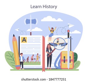 History concept. History school subject. Idea of science and education. Knowledge of past and ancient. Isolated vector illustration in flat style