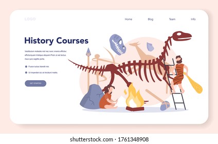History concept web banner or landing page. History school subject. Idea of science and education. Knowledge of past and ancient. Isolated vector illustration in flat style