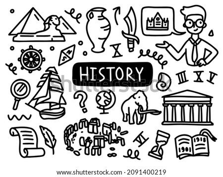 History doodle line set school university. Outline subject. Vector illustration