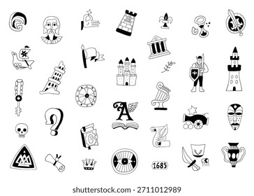 Geschichte doodles handgezeichnete Objekte und Figuren für Kindererziehung , einzelne Vektorelemente