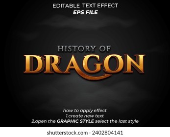 history dragon text effect, font editable, typography, 3d text for medieval fantasy and  rpg games. vector template