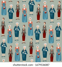History of England. Famous English writers. Jane Austen, Agatha Christie, Virginia Woolf. Seamless background pattern. Vector illustration 
