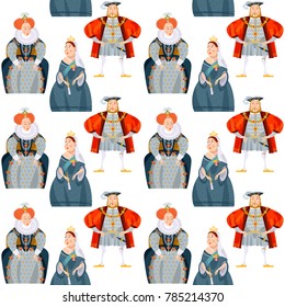 History of England. Queen Elizabeth I, King Henry VIII, Queen Victoria. Seamless background pattern. Vector illustration 