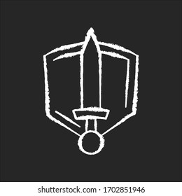 History epic chalk white icon black background  Common movie genre  filmmaking category  Medieval action adventure  fantasy fiction  Sword   shield isolated vector chalkboard illustration