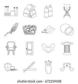 history, fishery, fitness and other web icon in outline style. hairdresser, cooking, traveling icons in set collection.