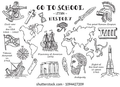 History. Hand sketches on the theme of History. Vector illustration.