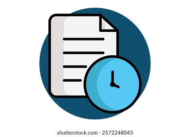 History icon. colored outline icon style. document with clock. icon related to time and date. time elements vector illustration