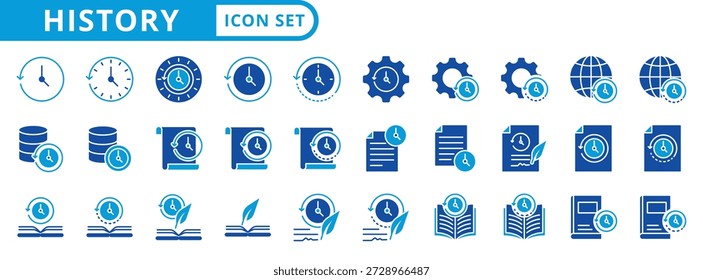 colección de ilustración de estilo plano de paquete de iconos de historia para administración de tiempo y educación