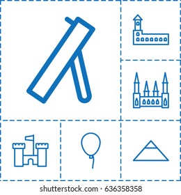 History icon. set of 6 history outline icons such as castle, pyramid, baloon