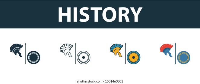 History Icon Set. Four Elements In Diferent Styles From School Icons Collection. Creative History Icons Filled, Outline, Colored And Flat Symbols.