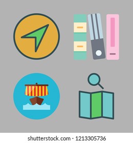 history icon set. vector set about file, viking ship, compass and map icons set.