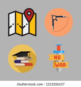 history icon set. vector set about compass, sword, library and map icons set.