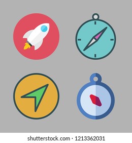 history icon set. vector set about compass and rocket ship icons set.