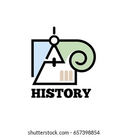 History icon. Stylized divider, compass. The spire, the roof. Flat sign, logo. White background.