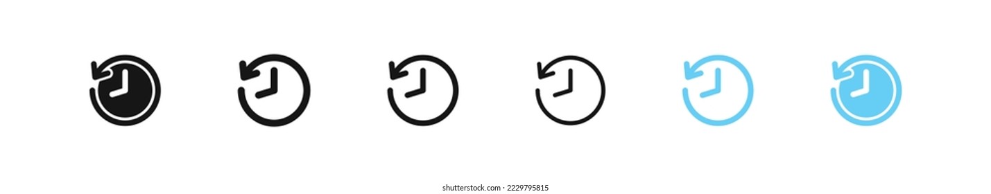 Icono de historial. Signo de tiempo. Símbolo de reloj. Juego de iconos de Watch. Color azul y negro. Signo aislado del vector.