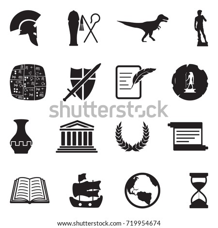 History Icons. Black Flat Design. Vector Illustration. 