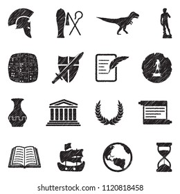 History Icons. Black Scribble Design. Vector Illustration.