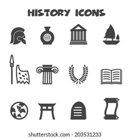 history icons, mono vector symbols