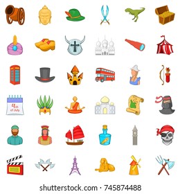 History icons set. Cartoon style of 36 history vector icons for web isolated on white background