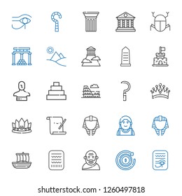history icons set. Collection of history with egypt, refund, socrates, trireme, egyptian, alexander the great, parchment, crown, sickle, colosseum. Editable and scalable history icons.
