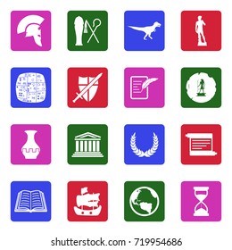 History Icons. White Flat Design In Square. Vector Illustration. 
