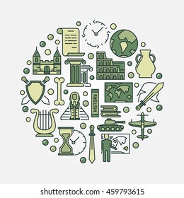 History Illustration. Vector Round Colorful History And Knowledge Symbol Made With Flat Icons