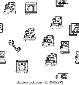 History Learn Educational Lesson Vector Seamless Pattern Thin Line Illustration