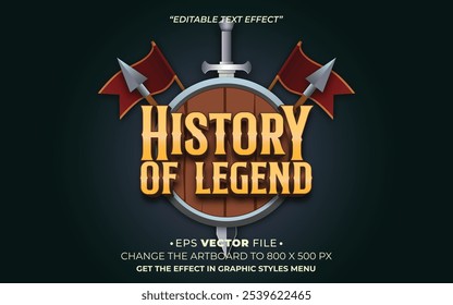 History of legend text effect editable vector 3d for game 