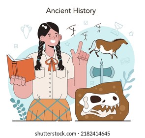 History lesson concept. History school subject, knowledge of the past and ancient civilization. Idea of science and education. Vector illustration in flat style