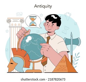 History lesson concept. History school subject, knowledge of the past and ancient civilization. Idea of science and education. Vector illustration in flat style