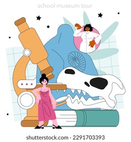 Geschichtsunterricht. Geschichtsschulunterricht. Studium der Kultur der Vergangenheit und der Antike. Schüler lernen antike Vergangenheit. Forschung und Bildung. Flache Vektorgrafik