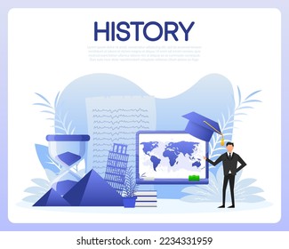 History lesson. History school subject. Vector illustration.