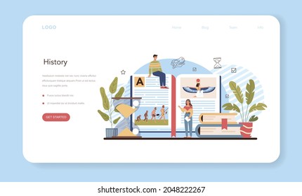 History lesson web banner or landing page. History school subject, knowledge of the past and ancient civilization. Idea of science and education. Isolated vector illustration in flat style